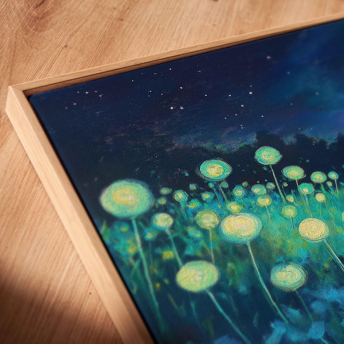 Dreamlike Field Of Glowing Neon Flowers Under Starry Night Sky Print - Image 2