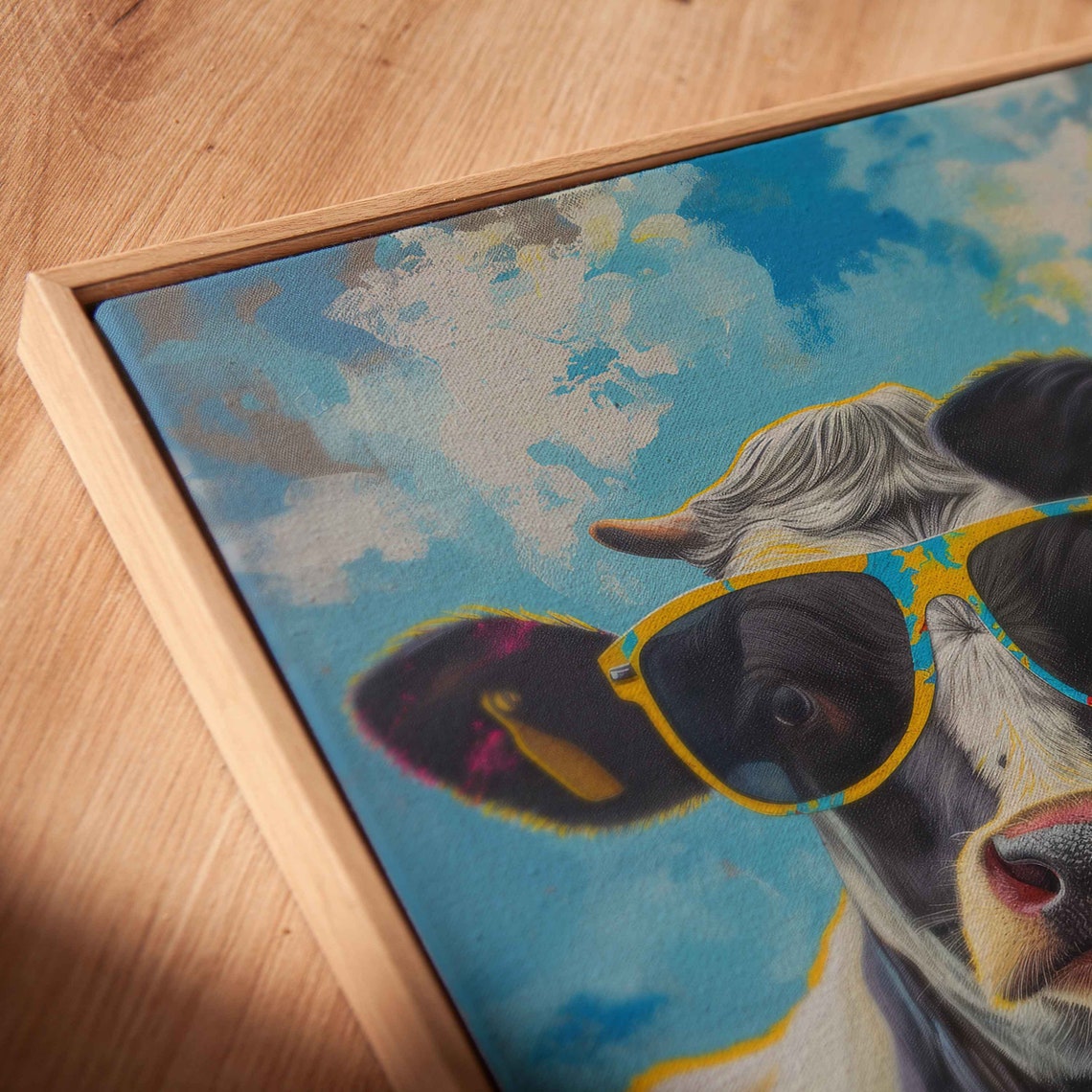 Three Swag Cows Wearing Colorful Sunglasses Blue Background Poster - Image 2