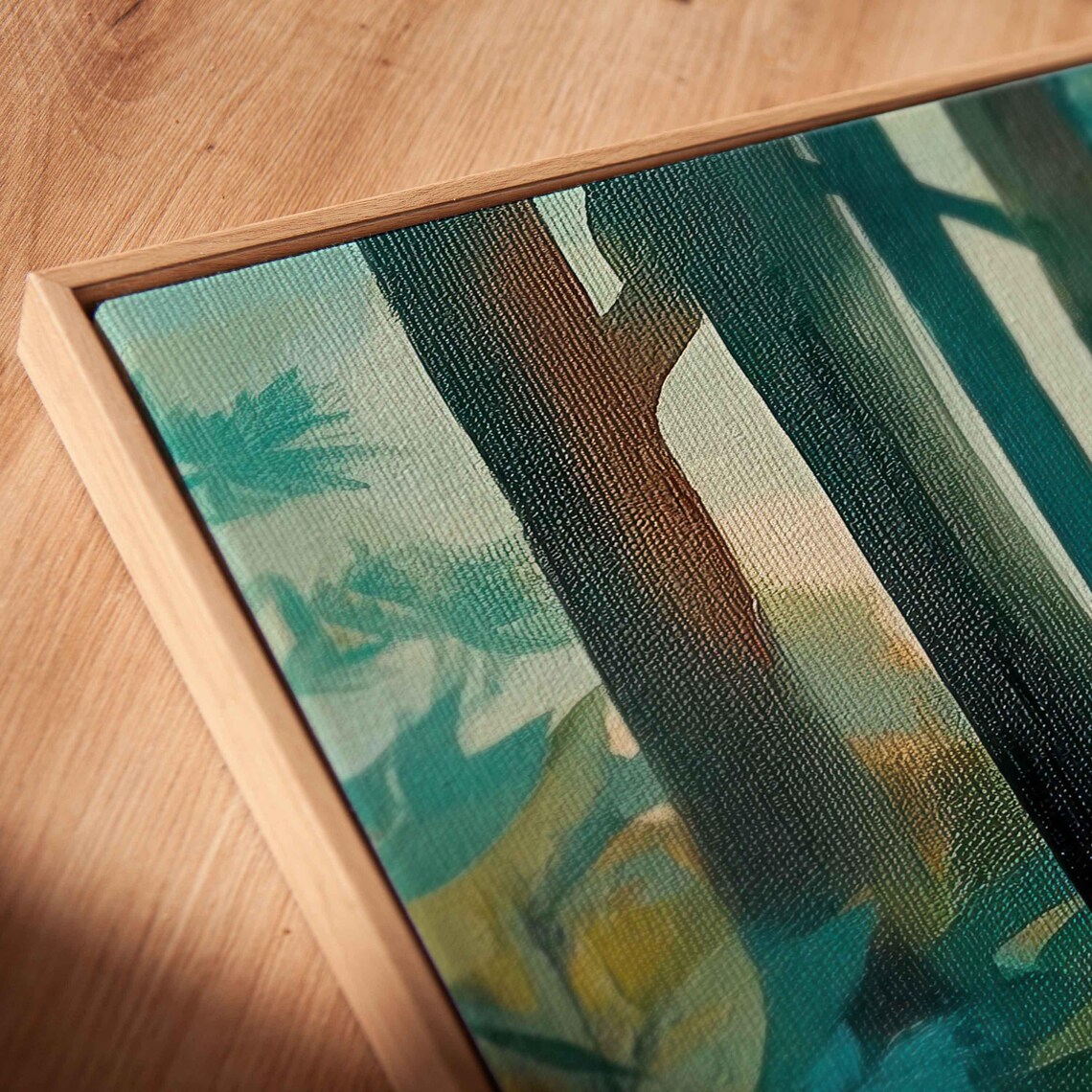 Lush Abstract Forest Scene Wall Art Print Vibrant Greens And Browns Whimsical Atmosphere - Image 2