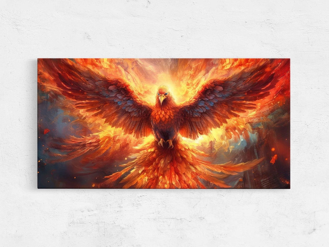 Phoenix Rising From Flames Mythical Firebird Fantasy Art Poster