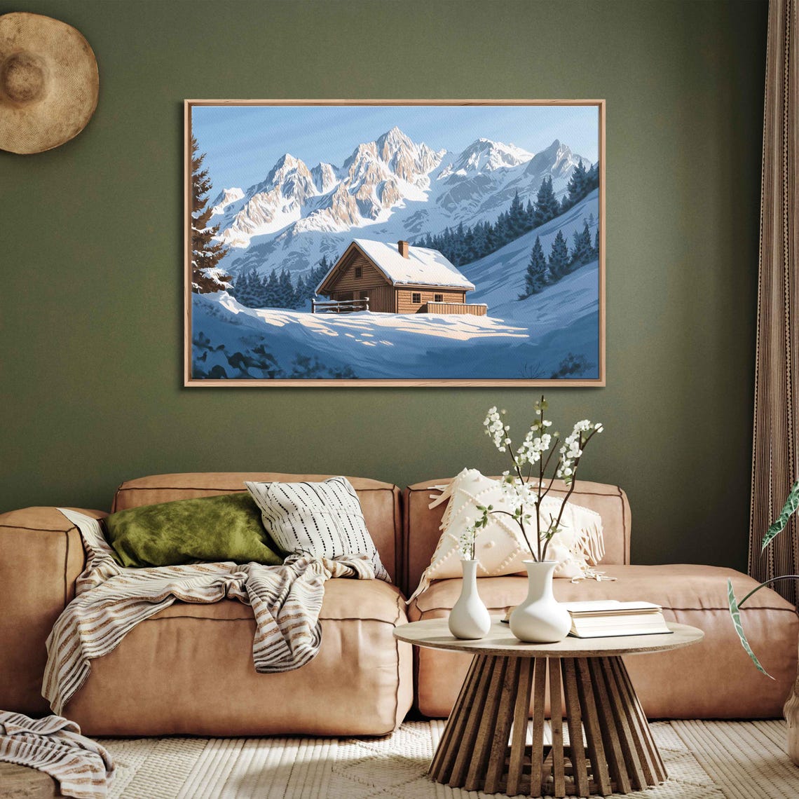Snowy Mountain Cabin Winter Wonderland Alpine Lodge Landscape Poster