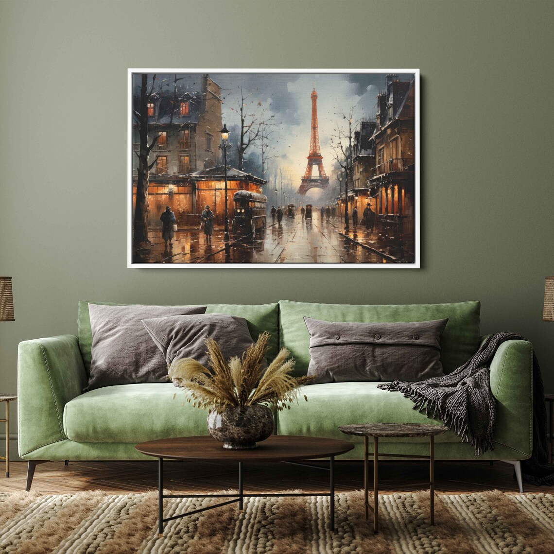 Eiffel Tower Rainy Paris Street Dusk Wet Cobblestones Glow Poster