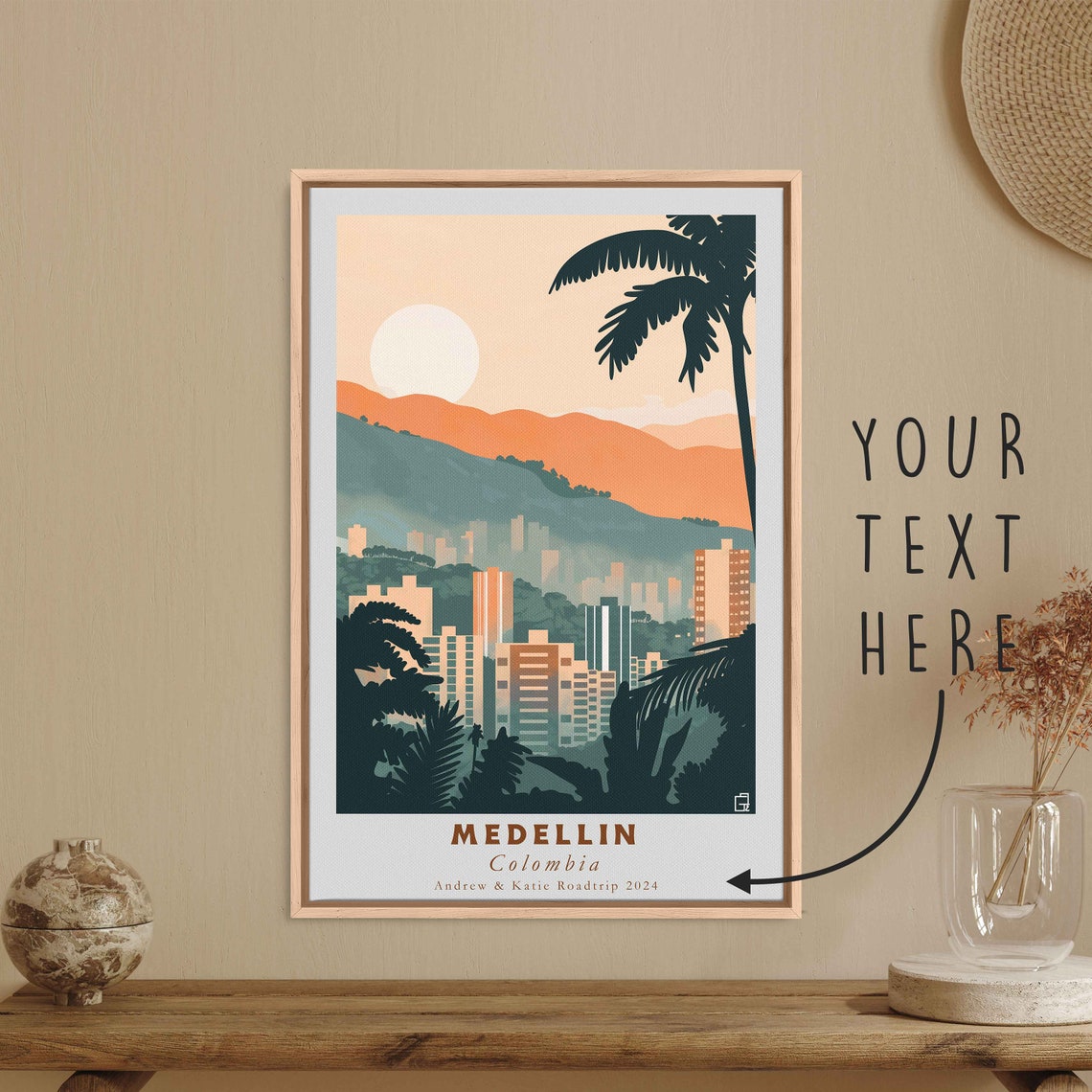 Medellin Colombia Valley Skyline Palms Mountain Sunset Travel Poster - Image 3