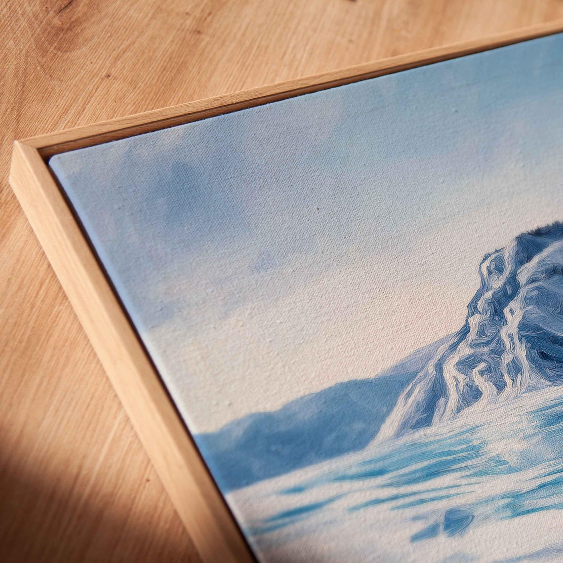 Frozen Lake Winter Blue Ice Patterns Snowy Mountains Landscape Poster - Image 2
