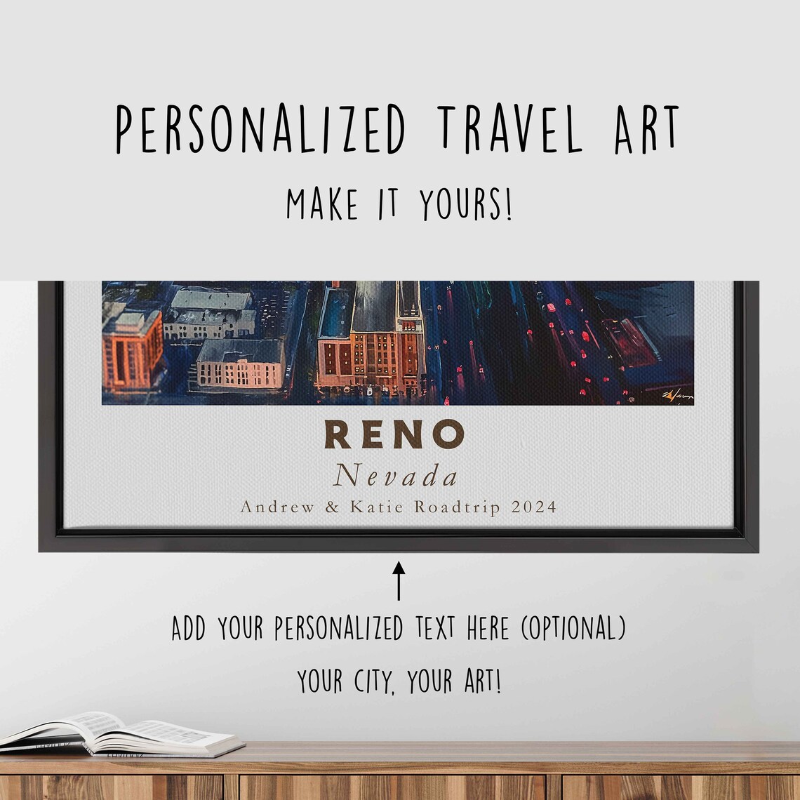 Reno Nevada City Lights Night Aerial Cityscape View Travel Poster - Image 4