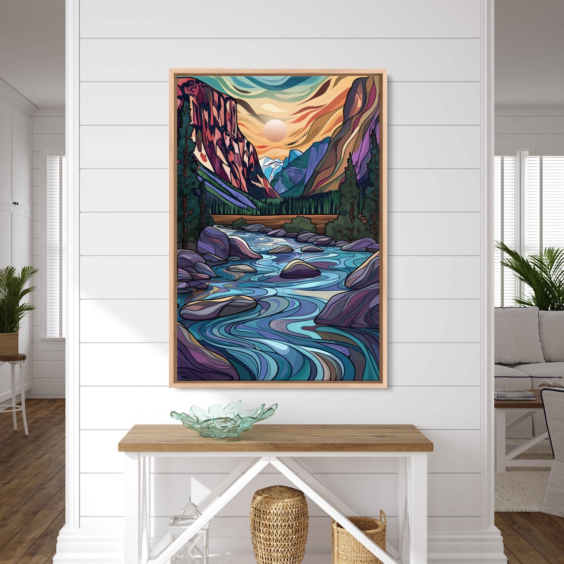 Flowing Rock River Colorful Valley Soothing Sunset Art Framed Print Ready To Hang - Image 2