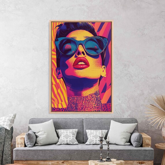 Neon Pop Art Woman With Sunglasses Halftone Portrait Art Poster
