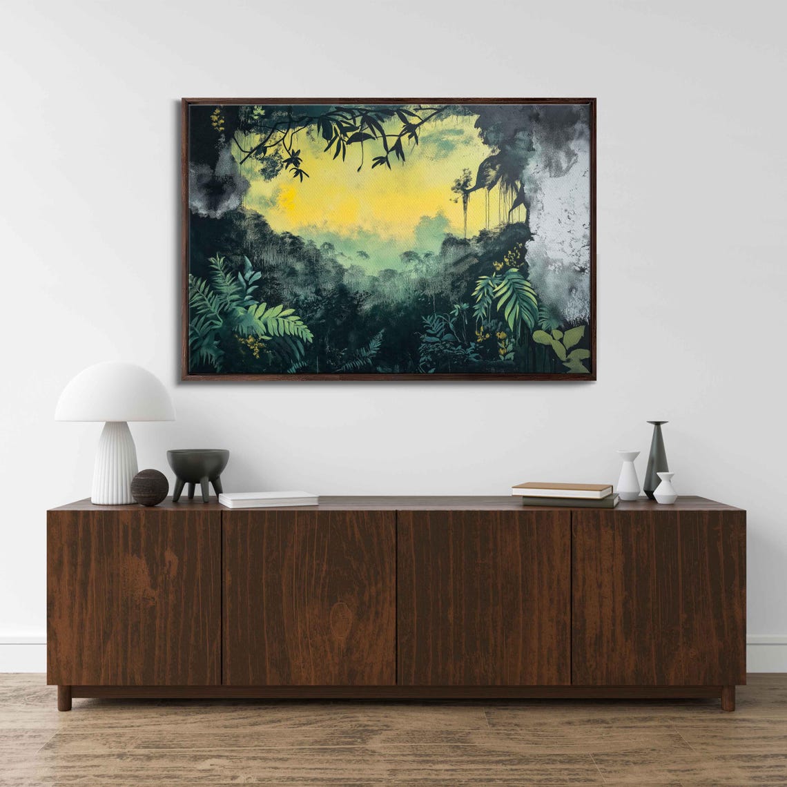 Misty Rainforest Jungle Canopy Golden Sunlight Glow Wall Poster - Image 3