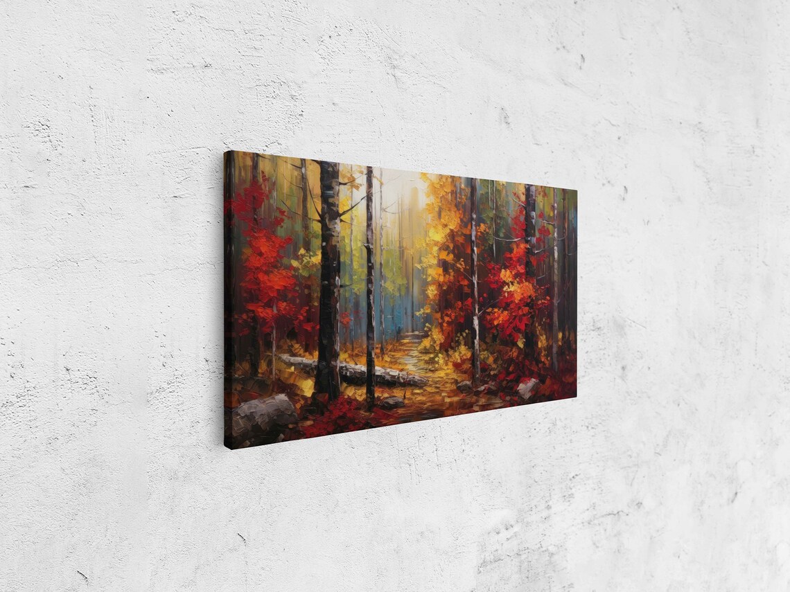 Autumn Leaves Forest Oil Painting, Rustic Wall Art Print - Image 4