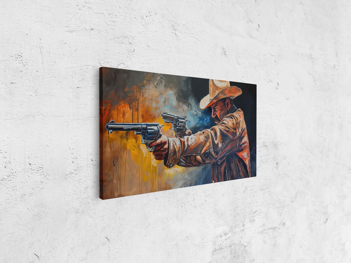 Cowboy Firing Two Revolvers Smoke Trails Western Action Poster - Image 4