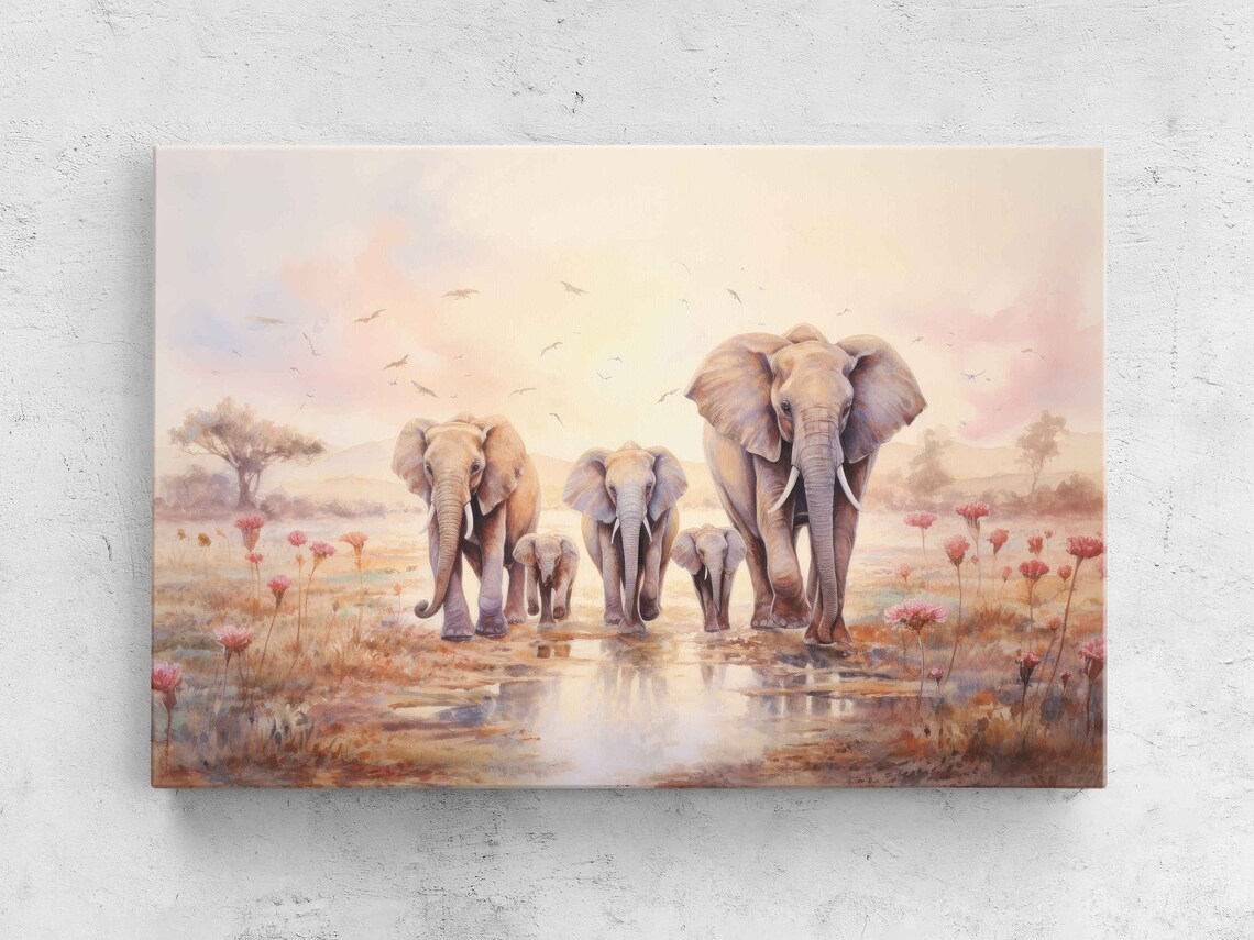 Elephant Family Watercolor Nursery Poster Print