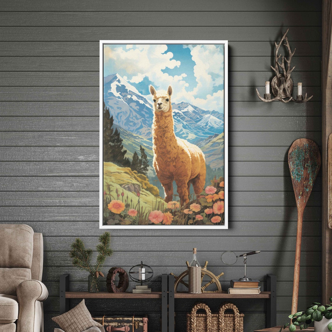 Cute Alpaca In The Andes Watercolor Painting Framed Wall Art Print Ready To Hang - Image 3