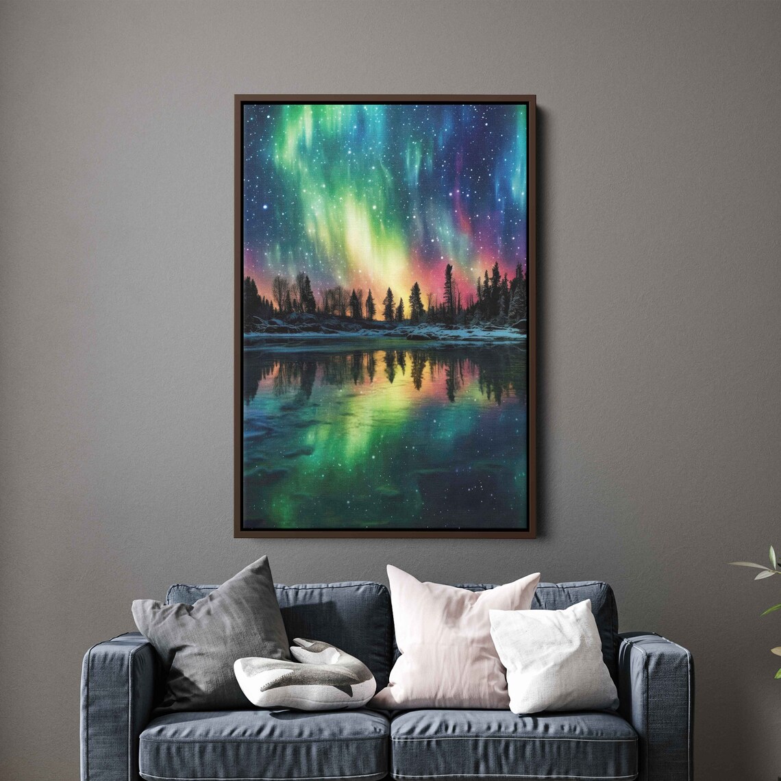 Aurora Borealis Northern Lights Lake Reflection Starry Night Poster - Image 3