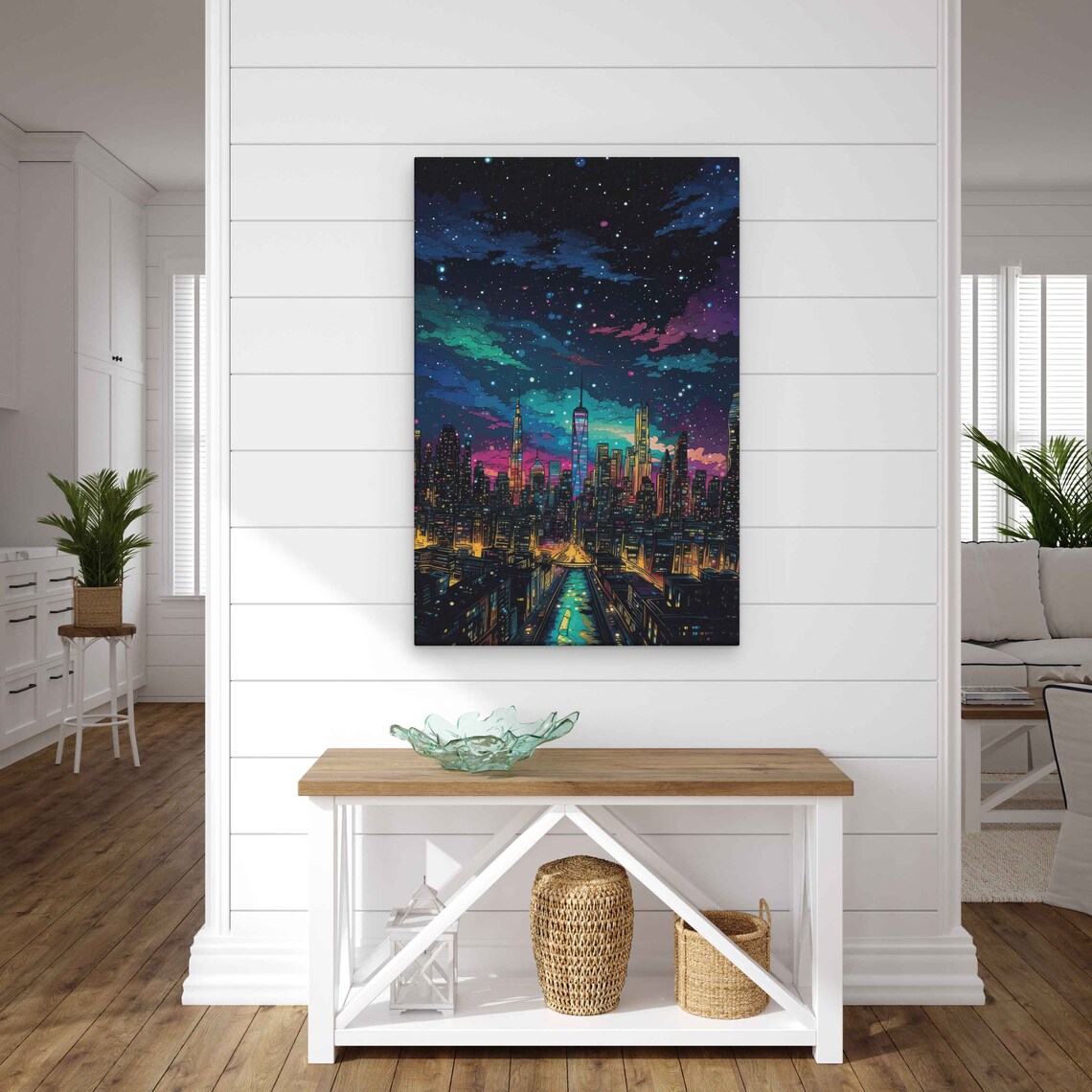 Comic City Street Night Stars Neon Lights Urban Wall Art Poster - Image 2