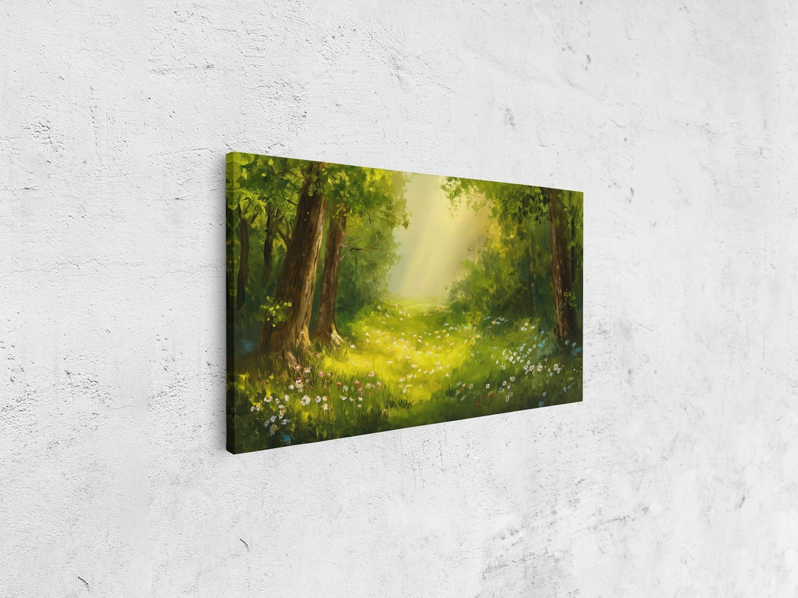 Sunlit Green Forest Meadow Wildflowers Dappled Light Nature Poster - Image 4