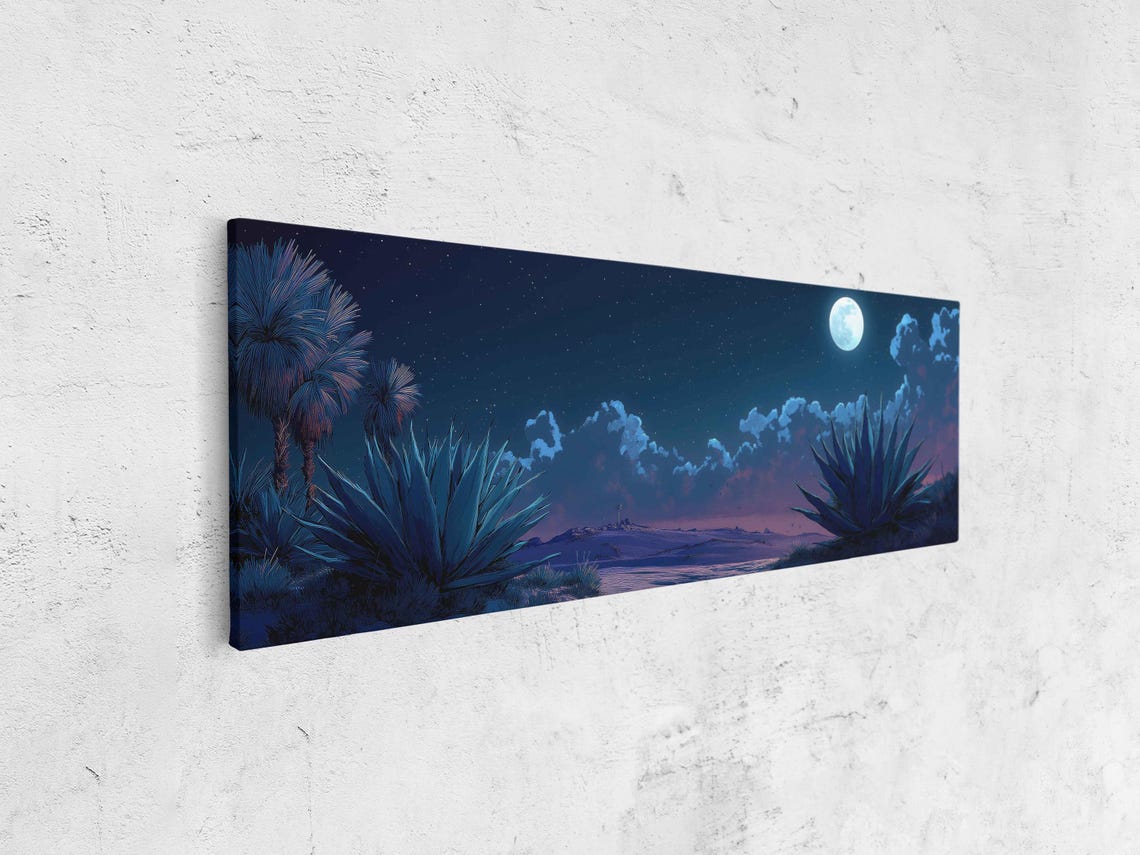 Agave Desert Under A Starry Night Sky Panoramic Moonlight Poster - Image 4