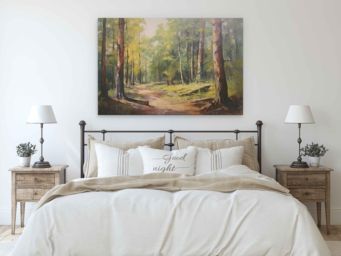 Vintage Forest Painting Rustic Wall Art Reproduction Print On Ready To Hang - Image 3