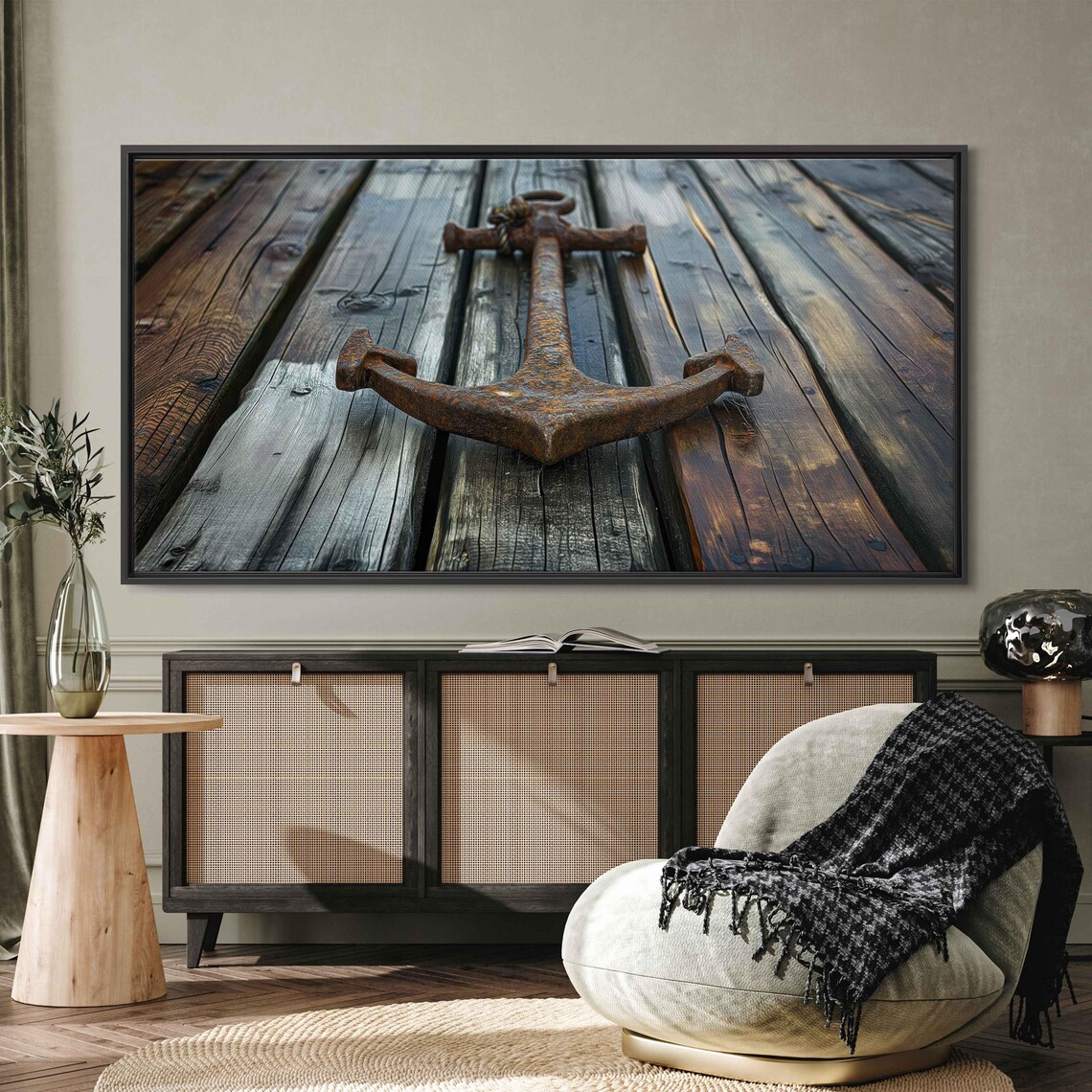 Rusty Anchor Resting On Weathered Wooden Dock Rustic Nautical Photo Poster - Image 3