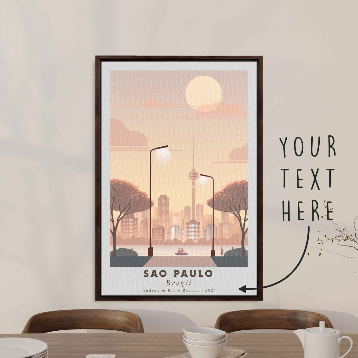 Sao Paulo Brazil Retro Park Evening Tower Sunset Skyline Art Poster - Image 3