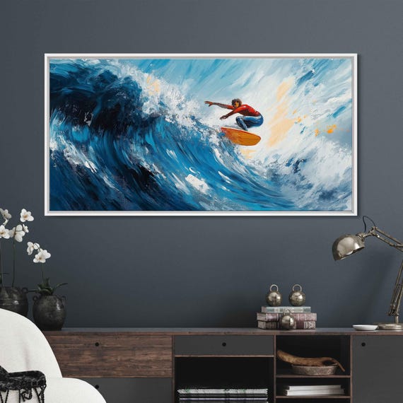 Surfer Riding Ocean Wave Wall Art Print Ocean Decor Gift For Surfer Blue Water Ready To Hang