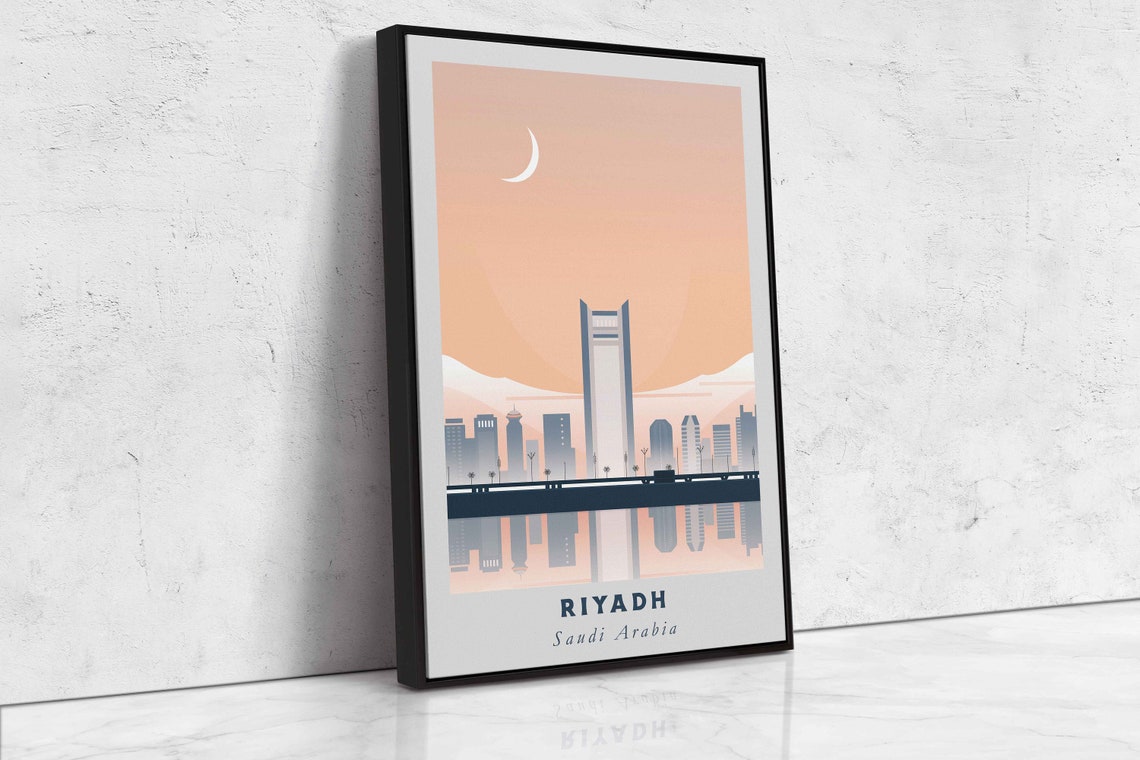 Riyadh Saudi Arabia Kingdom Tower Skyline Crescent Moon Travel Poster - Image 2