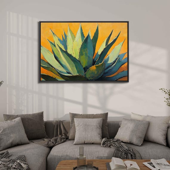 Agave Plant Close Up Wall Art Print Bold Green And Yellow Colors Geometric Shapes