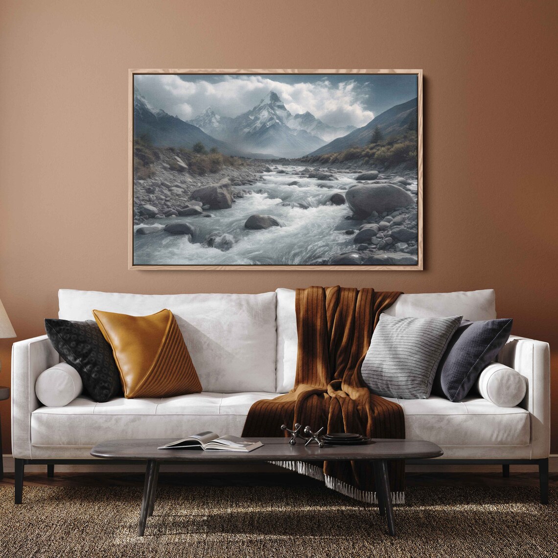 Rocky River Mountains Wall Art Print White Water Rapids Mountain Range Intense River Ready To Hang - Image 3