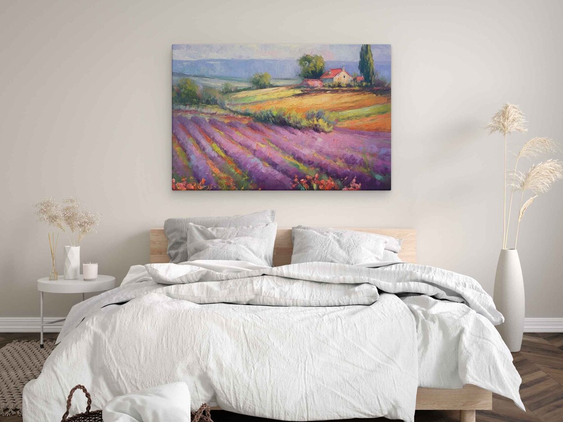 Lavender Field Farm Impressionist Oil Art Print - Image 2
