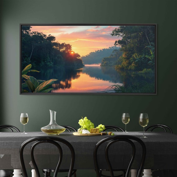 Rainforest At Sunset Panoramic Shot Wall Art Print Lush Jungle River Landscape Tropical Climate Nature Poster Ready To Hang