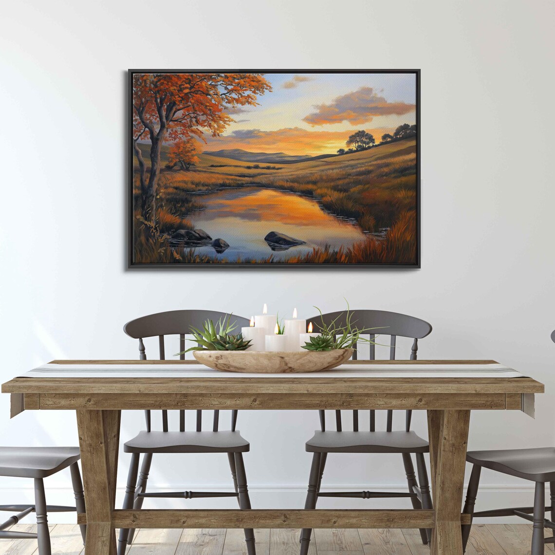 Serene Countryside Landscape, Autumn Foliage Sunset - Image 3