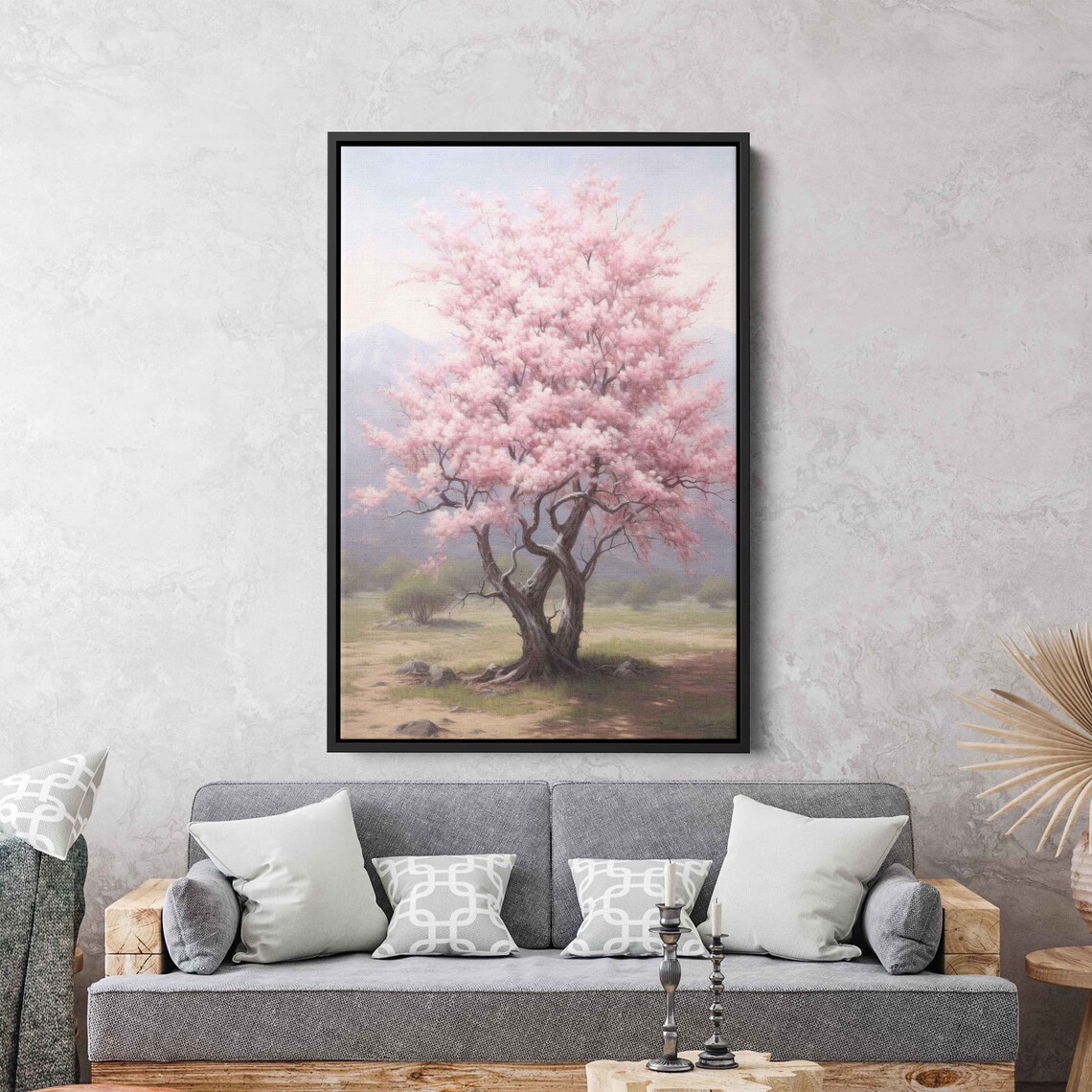 Pink Cherry Tree Blossom Painting Wall Art Framed Print Ready To Hang - Image 3