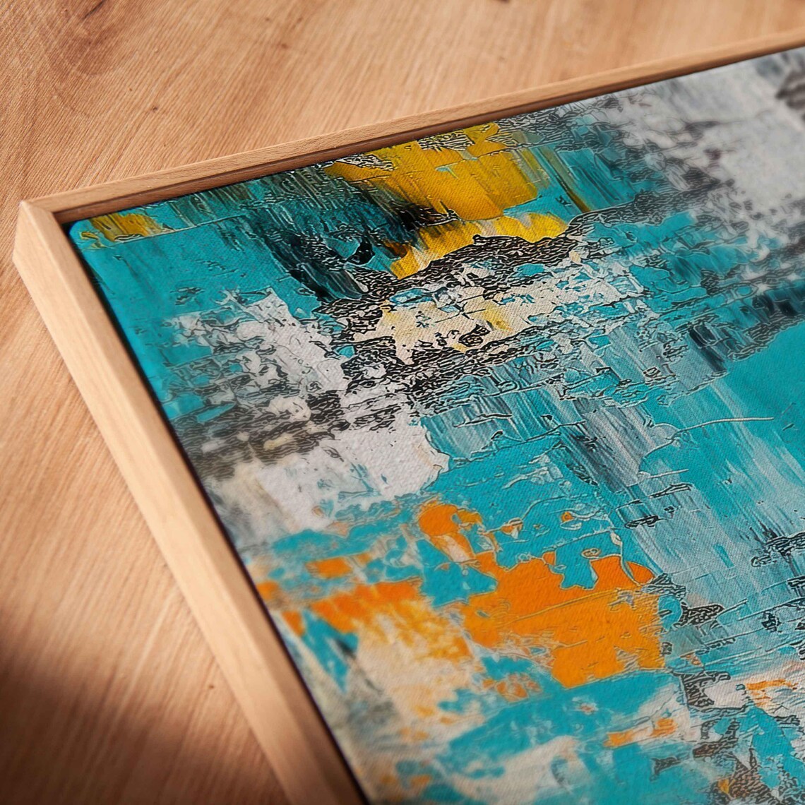 Abstract Guitar And Piano Keys Textured Turquoise Oil Painting Poster - Image 2