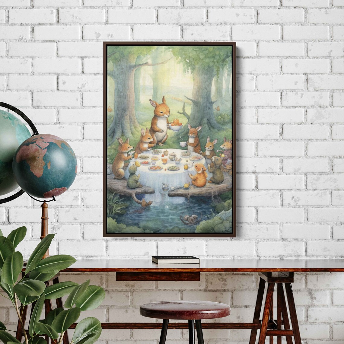 Bunny Tea Party Forest Gathering Watercolor Cute Rabbit Woodland Art - Image 2