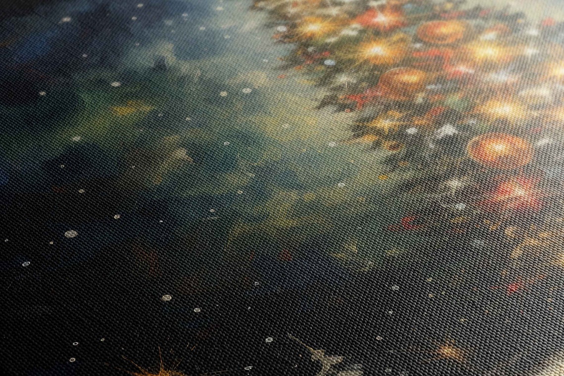 Magical Glowing Christmas Tree Dark Starry Night Painting Poster - Image 2