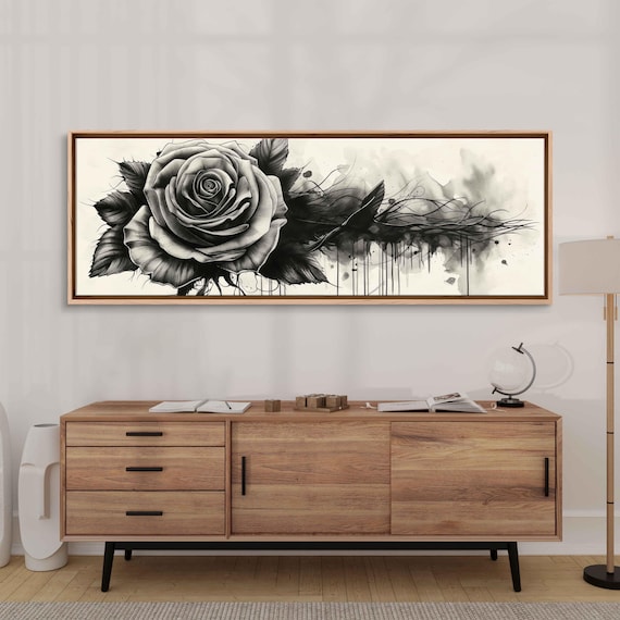 Black Rose Bloom With Ink Drips And Smoke Swirls Dark Floral Wall Poster