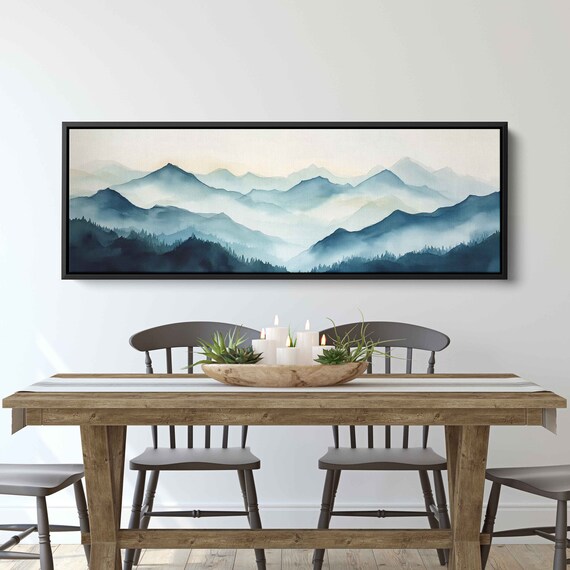 Foggy Mountain Landscape With Trees Painting Framed Print Ready To Hang