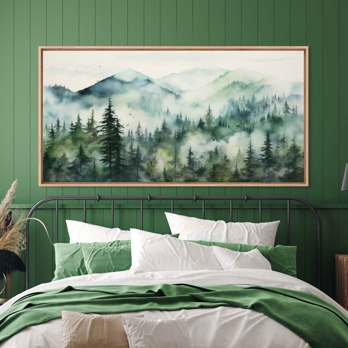 Foggy Green Mountains Pine Forest Watercolor Misty Peaks Poster - Image 3
