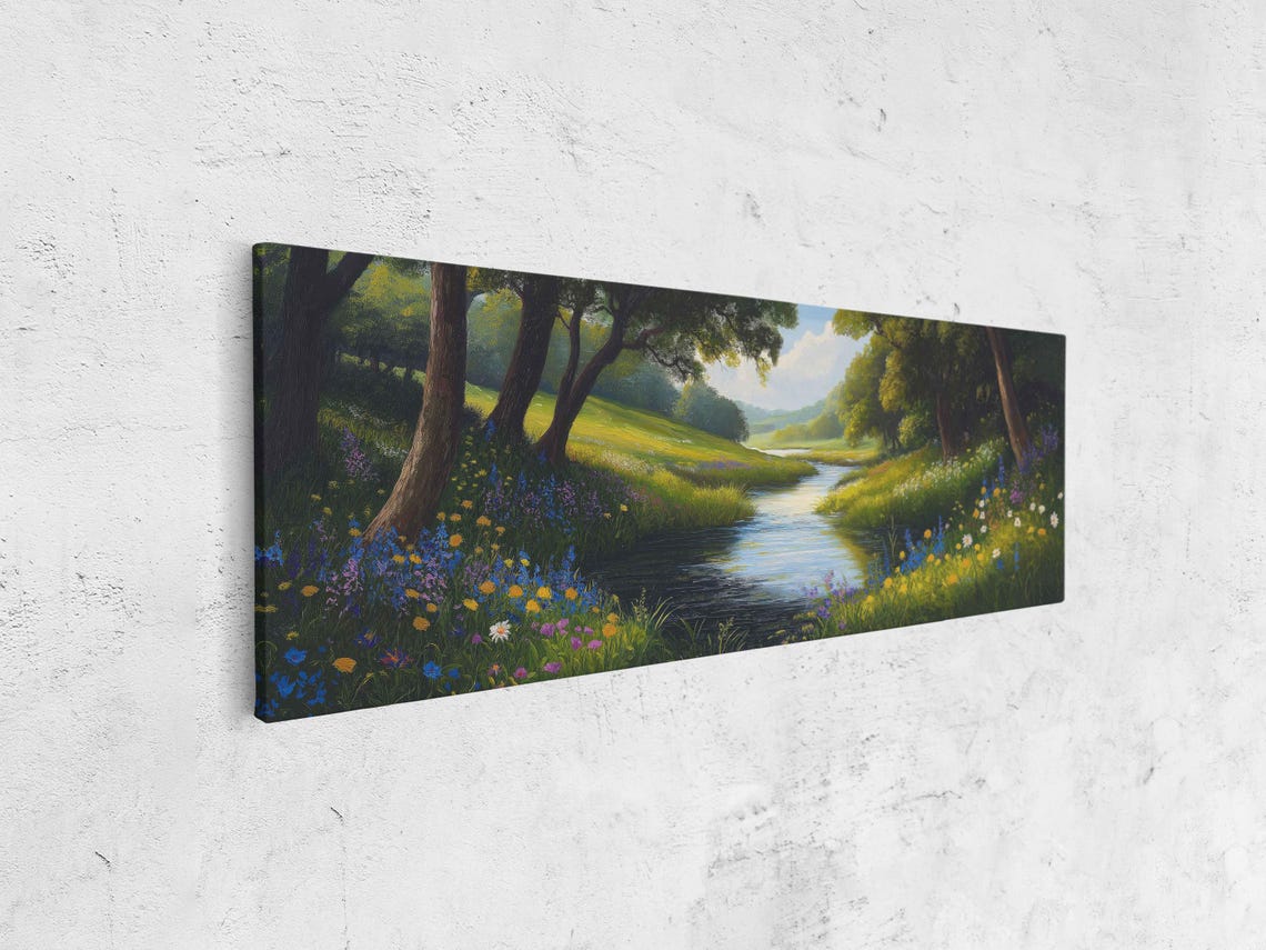 Winding River Flowing Through Wildflower Meadow And Trees Poster - Image 4