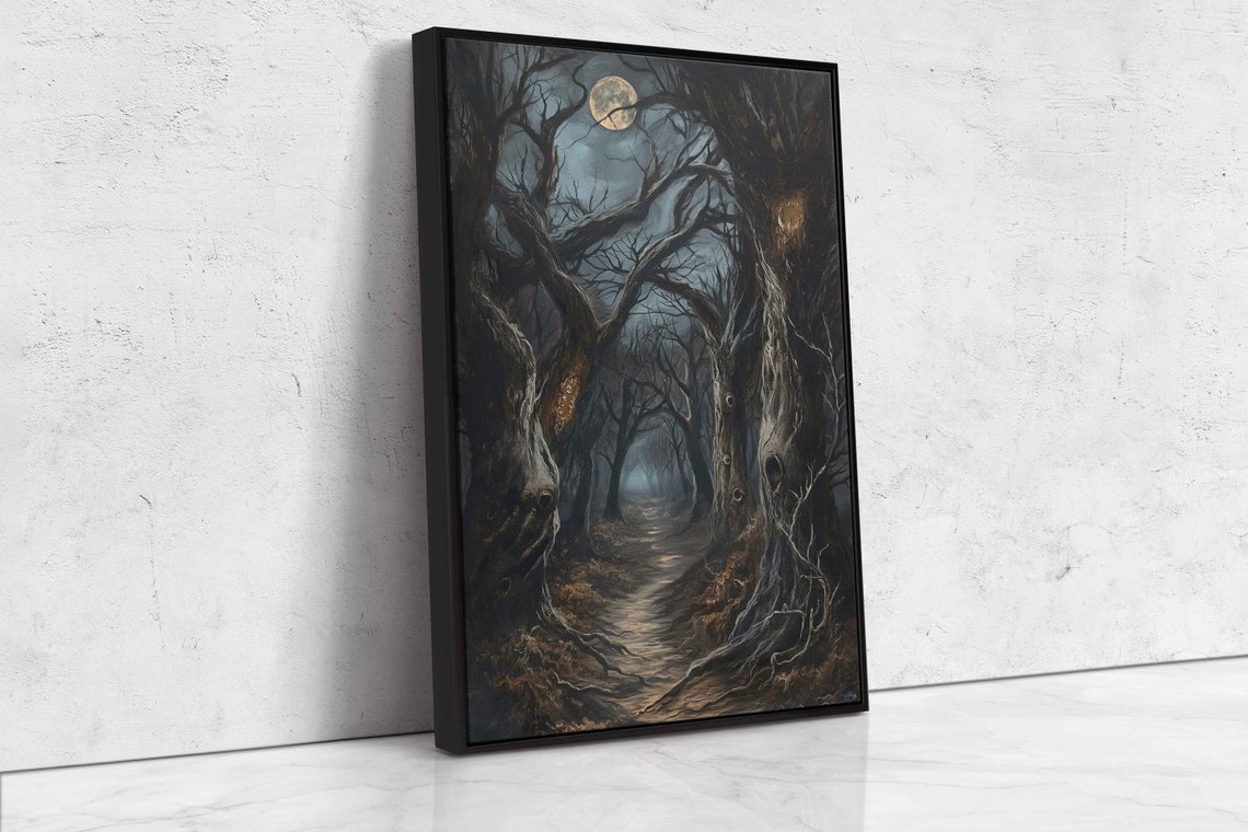 Haunted Forest Moonlit Path Twisted Trees Eerie Night Scene Poster - Image 4