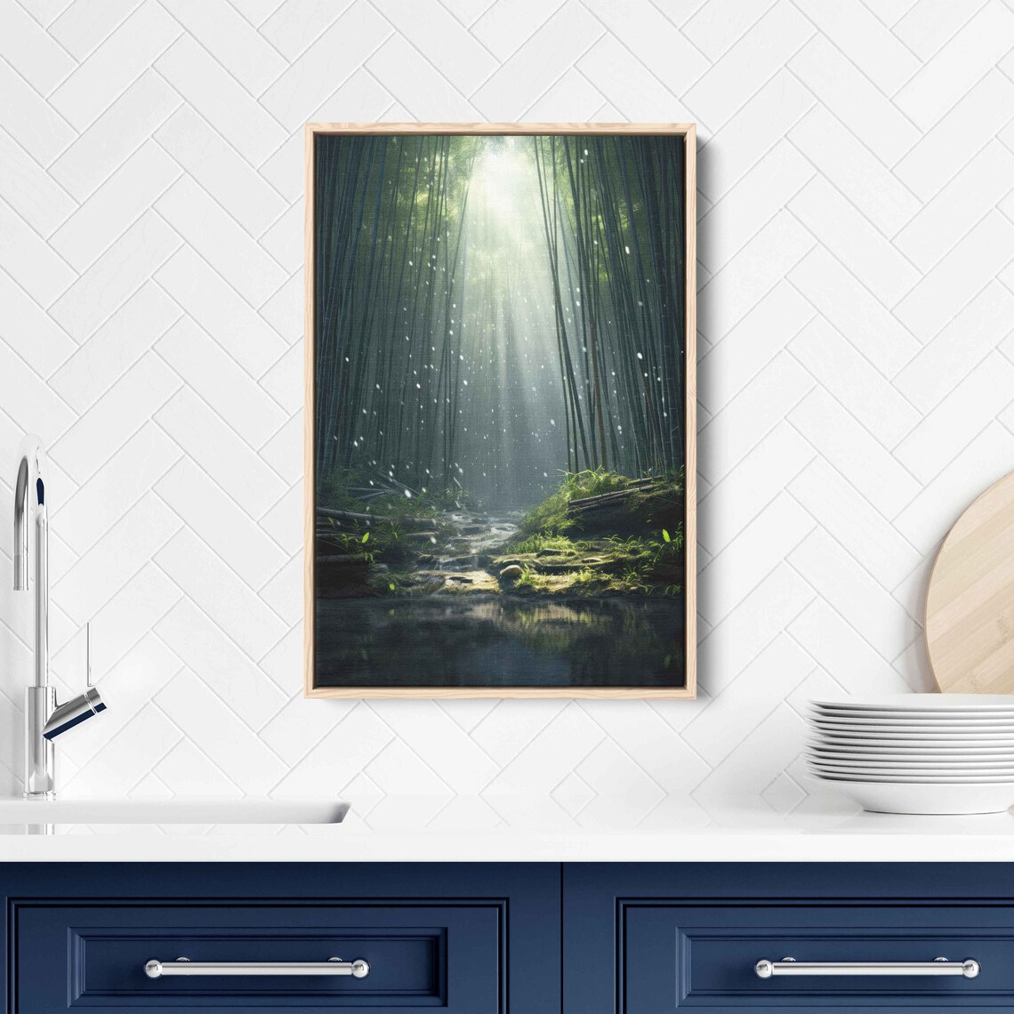 Bamboo Forest Wall Art Ready To Hang Gift For Nature Lover Sunrays Shining Through Forest Pond Reflection Ready To Hang - Image 3