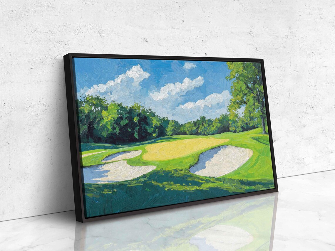 Championship Golf Green White Sand Bunkers Blue Sky Painting Poster - Image 4