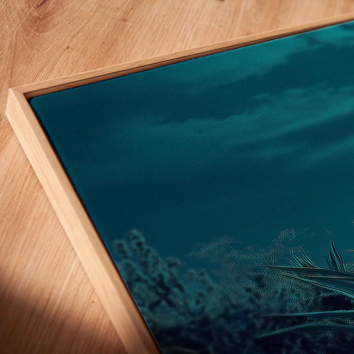 Panoramic Moonlit Agave Desert Under A Teal Full Moon Poster - Image 2