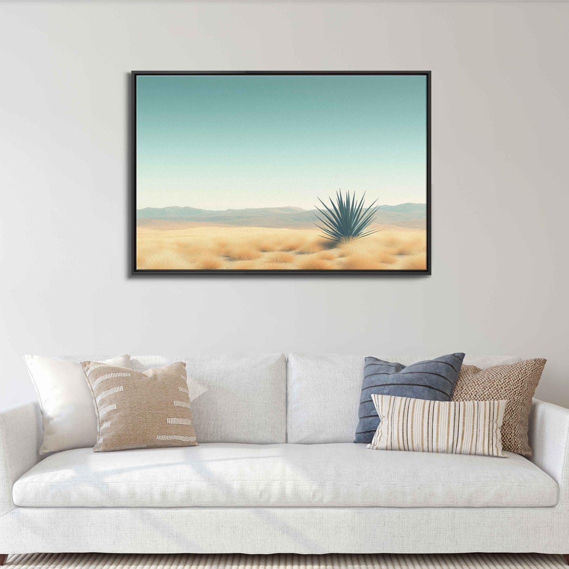 Minimalist Desert Scene With Lone Agave Under Teal Sky Poster