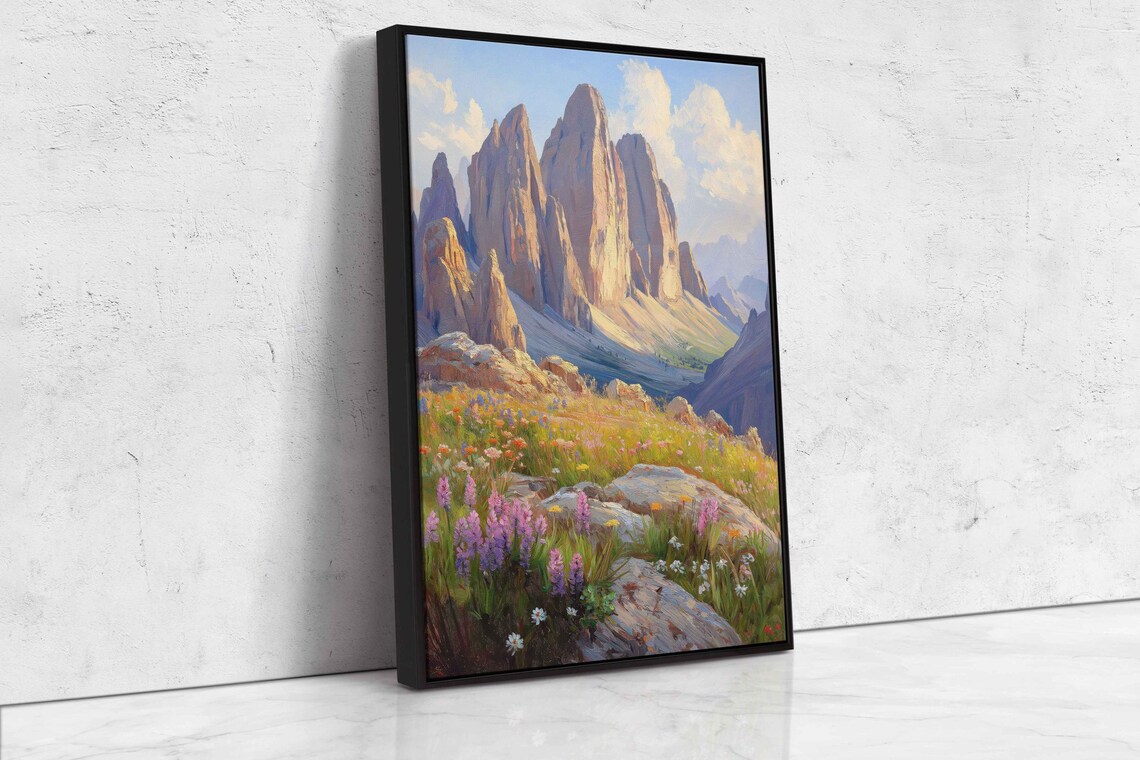 Dolomites Mountain Landscape Art Print, Wildflowers - Image 4