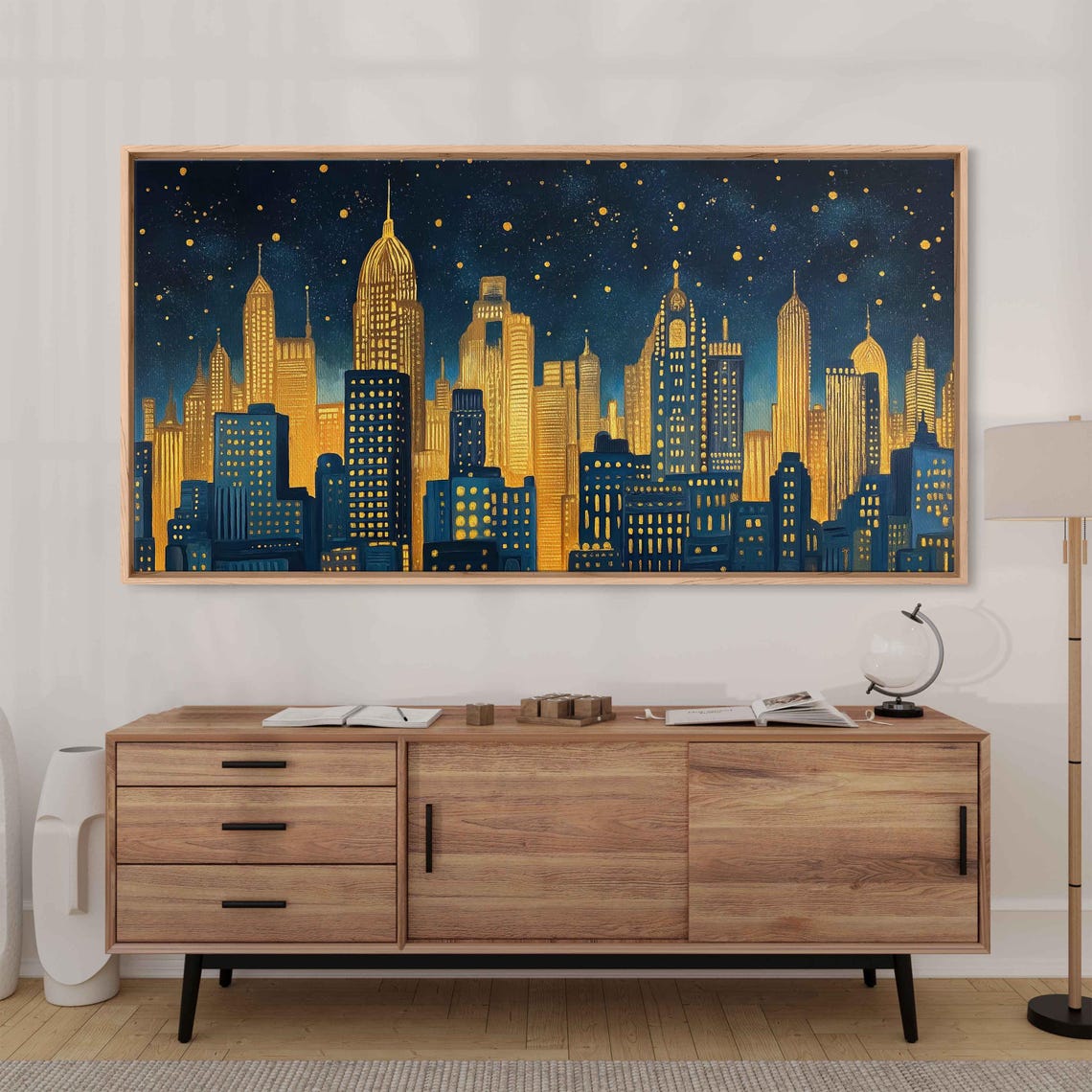 Golden Art Deco New York Skyline At Night Under Starry Sky Poster - Image 3