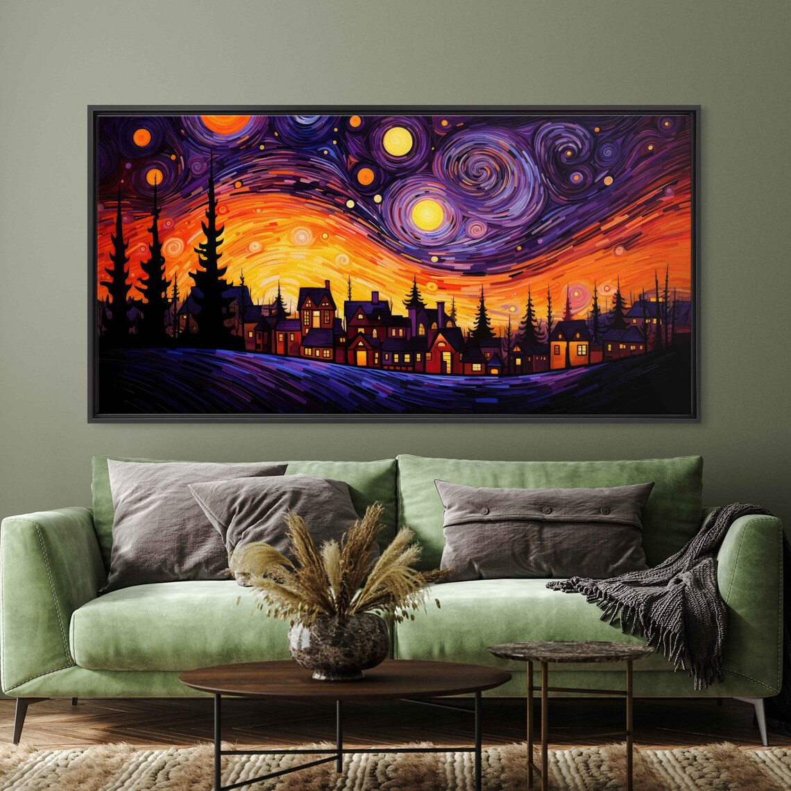 Van Gogh-Inspired Spooky Halloween Town Art Print - Image 3