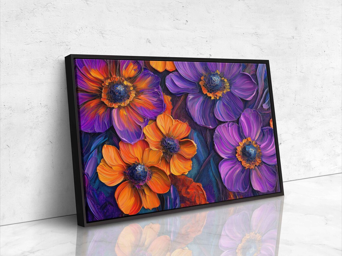 Neon Purple Orange Flower Painting Bold Floral Close Up Canvas Print - Image 4