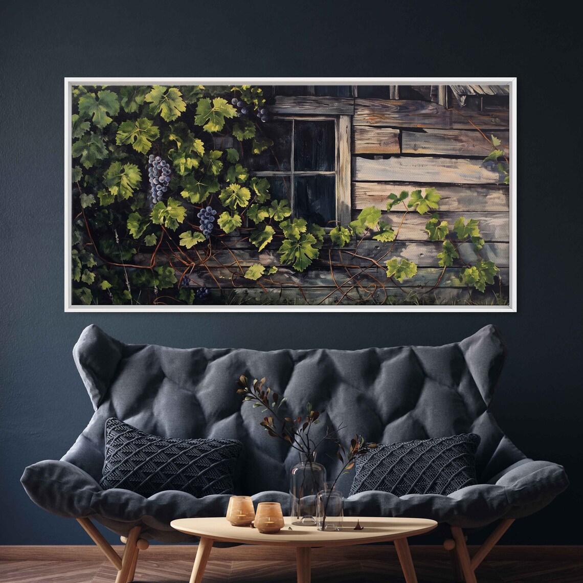 Grapevines Growing On Old Wooden Barn Wall Art Print Farmhouse Decor Rustic Art Ready To Hang