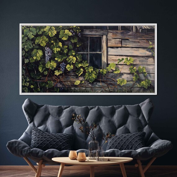 Grapevines Growing On Old Wooden Barn Wall Art Print Farmhouse Decor Rustic Art Ready To Hang