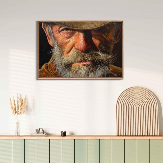 Cowboy Closeup Portrait Acrylic Wall Art Print Realistic Painting Western Wall Art Rustic Painting Ready To Hang